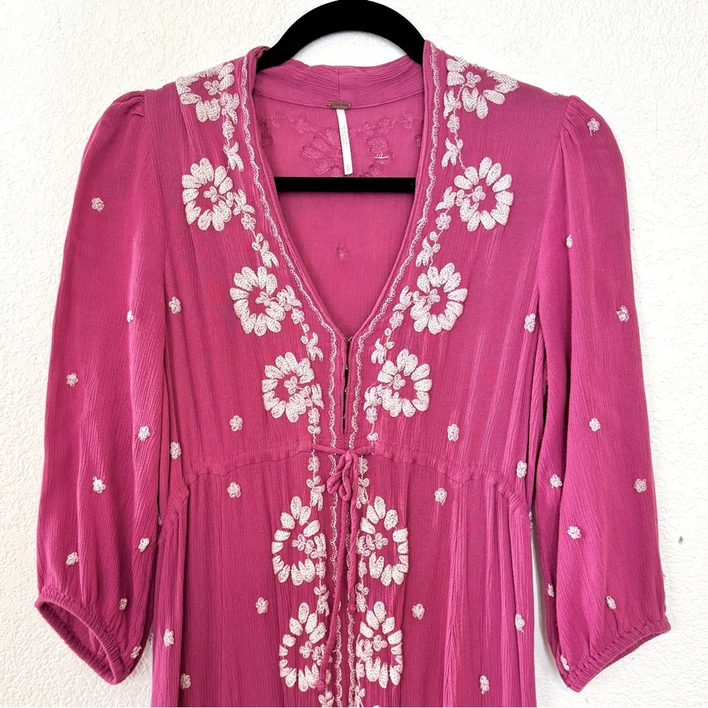 Free People Embroidered Fable Midi Dress - Raspberry Size Small - Picture 7 of 13